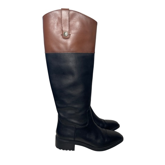 Sam Edelman Shoes - Sam Edelman Drina Leather Tall Riding Boots Black Brown Two Tone Size 7.5 M